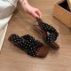 Womens Polka Dot Cross Strap Wedge Sandals, Square Toe Slip-On Mules