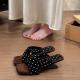 Womens Polka Dot Cross Strap Wedge Sandals, Square Toe Slip-On Mules