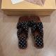 Womens Polka Dot Cross Strap Wedge Sandals, Square Toe Slip-On Mules