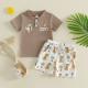 Printed Polo-collar Short-sleeve T-shirt And Shorts Two-piece Set