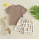 Printed Polo-collar Short-sleeve T-shirt And Shorts Two-piece Set