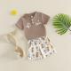 Printed Polo-collar Short-sleeve T-shirt And Shorts Two-piece Set