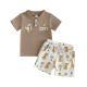 Printed Polo-collar Short-sleeve T-shirt And Shorts Two-piece Set