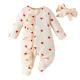 Heart-print Footed Zip-up Onesie Headband Set