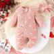 Heart-print Footed Zip-up Onesie Headband Set