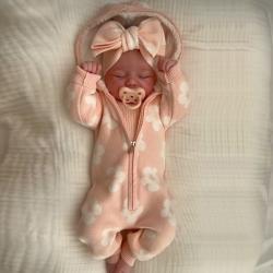 Baby Thickened Knitted Floral Zip-Up Hooded Onesie