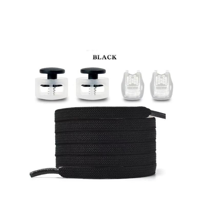 1 Set Of Plastic Shoe Buckles, Comfortable And Fast, Suitable For Children With Lockable Sports Shoes, Sports Shoelaces, Braided Elastic Shoelaces Black Laces