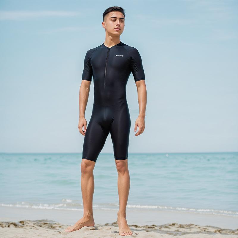 Mens Quick Drying Short Sleeved One-piece Swimsuit