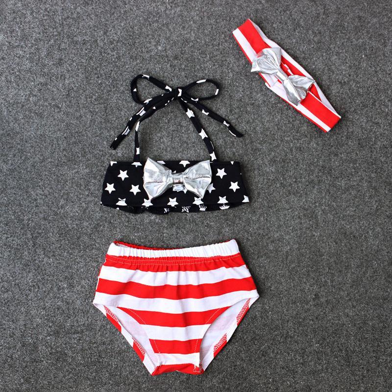 Girls XINGX Bowknot Three-piece Swimsuit