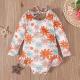 Girls Pattern Graphic Print Crew Neck Open Back Swimsuit