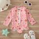 Girls Flower Bikini Zipper Romper Swimsuit