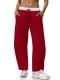 Fisoew Womens Wide Leg Sweatpants Baggy Drawstring Elastic Waisted Travel Track Pants Color Block Joggers With Pockets