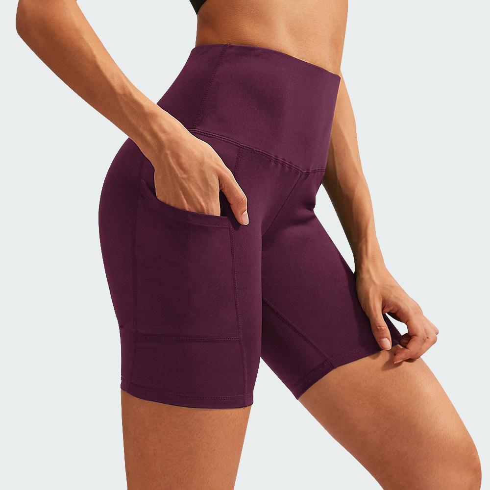 Womens High Waist Yoga Shorts Diagonal Pocket Running Training Quick-drying Tights Stretch Fitness