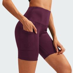 Womens High Waist Yoga Shorts Diagonal Pocket Running Training Quick-drying Tights Stretch Fitness