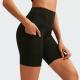 Womens High Waist Yoga Shorts Diagonal Pocket Running Training Quick-drying Tights Stretch Fitness