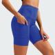 Womens High Waist Yoga Shorts Diagonal Pocket Running Training Quick-drying Tights Stretch Fitness
