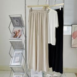 Lazy And Soft Cotton Linen Striped Wide Leg Pants