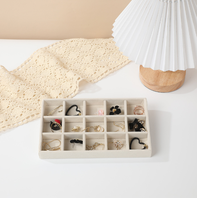 Jewelry tray box-15-grid model-Beige-1 piece - Option1