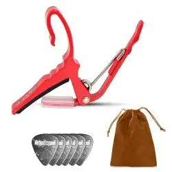 5Core Capo Acoustic Electric Guitar String Clip Banjo Mandolin Or Ukulele + 6Pcs Guitar Picks Celluloid Puas Para Guitarra + Carry Bag - CAPO AL RED