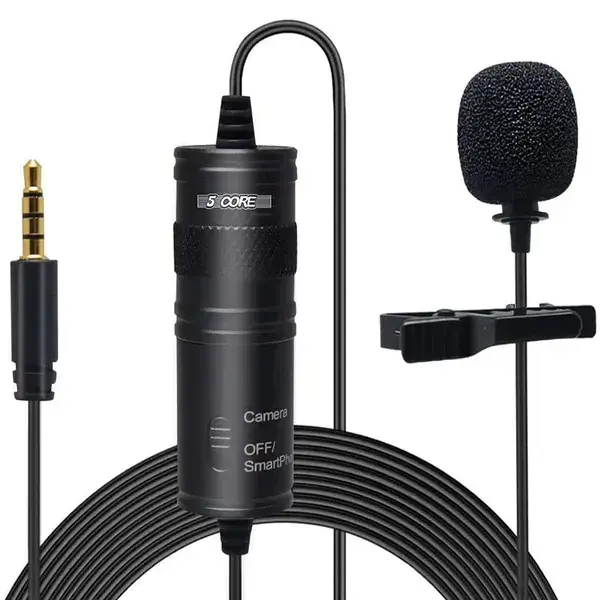 5 Core Professional Omnidirectional Lavalier Microphone 3.5mm Clip-On Lapel Mic For Smartphone DSLR Camera PC Interview Video Camcorders Audio Recorder Cm 001