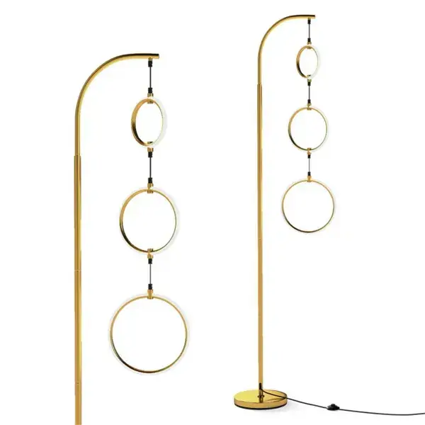 3-Circle LED Floor Lamp, Gold Standing Lamp With Adjustable Brightness & 3 Color Temperatures