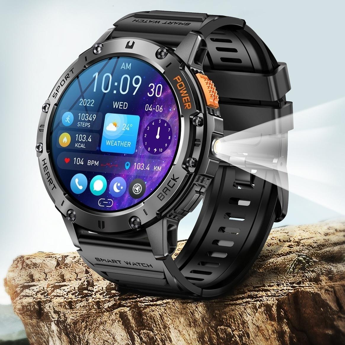 Watch Mens Round Screen Health Monitoring Blood Pressure Heart Rate Multifunctional