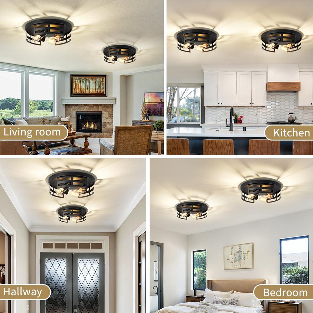 2-Light Black Flush Mount Ceiling Light Fixture,13 In Light Fixtures Ceiling Mount For Hallway,Hall,Kitchen,Farmhouse  2 Pack No Bulbs