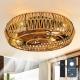 19in Caged Ceiling Fans With Lights And Remote, Boho Flush Mount Ceiling Fan With Light, Low Profile Chandelier 6 Speed Bladeless Reversible Ceiling Fan W 4 Bulbs. For Living Room Bedroom.