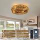 19in Caged Ceiling Fans With Lights And Remote, Boho Flush Mount Ceiling Fan With Light, Low Profile Chandelier 6 Speed Bladeless Reversible Ceiling Fan W 4 Bulbs. For Living Room Bedroom.