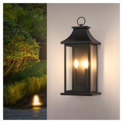 2-Pack Large Outdoor Wall Lights, 22IN Porch Light Outdoor Wall Sconce Lantern, Black Exterior Lighting Fixture Wall Mount, Outside Light For House Garage Bulb Not Included