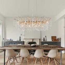 Modern Rectangular Chandelier, 49.2in Gold Crystal Tree Branch Chandelier 14 Lights Luxury Raindrop Light For Dining Room, Kitchen Island, Living Room Bulb Is Not Including