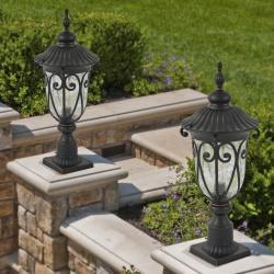 24in H 1-pack Vintage Black Outdoor Post Lantern - Waterproof Aluminum Lamp Post Light With Bubble Glass, Decorative Garden Pathway Lighting For Yard, Patio, Or Driveway Bulb Not Included