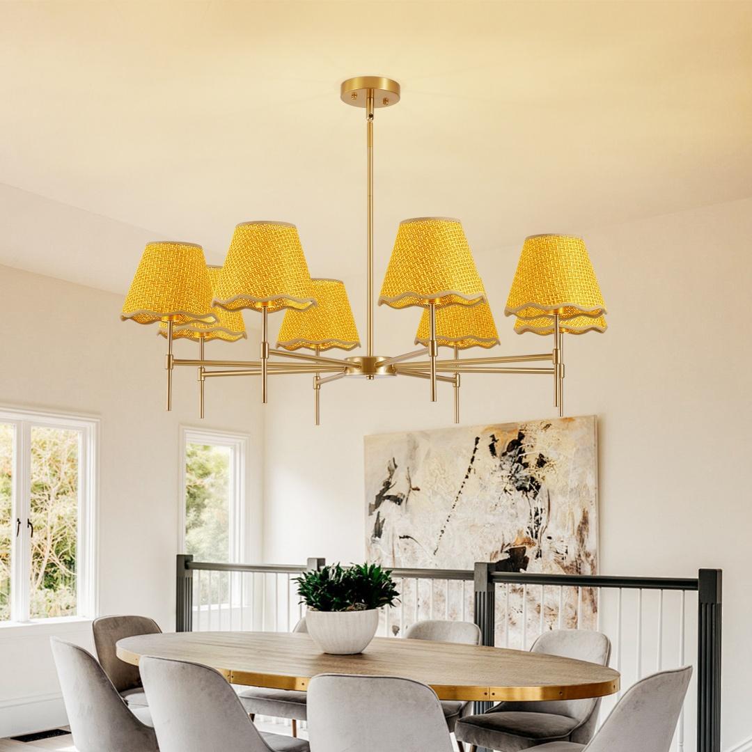 Golden Farmhouse Pendant Light 8-light Bohemian Pendant Light 38.6, Using Large Rural Rattan Pendant Light Fixtures With Adjustable Height Hangers, Suitable For E12 Base Bulb Not Included