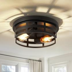 2-Light Black Flush Mount Ceiling Light Fixture,11 In Light Fixtures Ceiling Mount For Hallway,Hall,Kitchen,Farmhouse  2 Pack No Bulbs