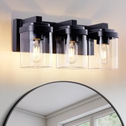 3 Light Bathroom Vanity Light, Matte Black Bathroom Light Fixtures With Clear Glass Shade, Vanity Light Fixtures Over Mirror For Bedroom Living Room NO BULBS