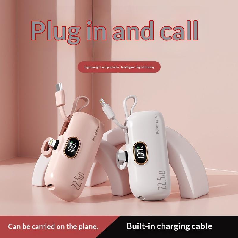 Fast Charging Pocket Capsule Emergency Built-in Cable Mini Power Bank