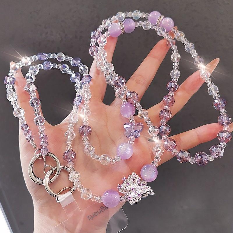 Fashionable All-Match Travel Crossbody Chain Crystal Butterfly Beaded Phone Lanyard