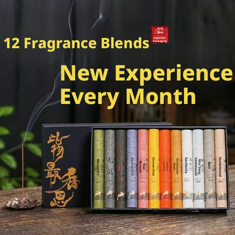 Aromatherapy String Incense Gift Box-Black Box Model-Mixed-12 pcs-1 box - Option1