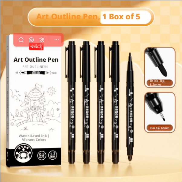 Art Hook Pen-Double-Ended Model-Black-5 pcs-1 box - Option1