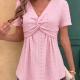 Womens Solid Color Simple Loose Round Neck Short Sleeve