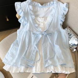 Ruffle-trimmed Age-reducing Loose-fit Puff-sleeve Doll Shirt