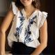 Womens V-neck Floral Embroidery Shirt