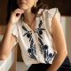 Womens V-neck Floral Embroidery Shirt