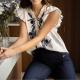 Womens V-neck Floral Embroidery Shirt