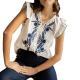Womens V-neck Floral Embroidery Shirt