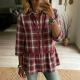 Casual Striped And Plaid Patchwork Lace Hollow-out Blouse
