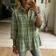 Casual Striped And Plaid Patchwork Lace Hollow-out Blouse