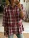 Casual Striped And Plaid Patchwork Lace Hollow-out Blouse