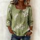 Womens Square-neck Three-quarter-sleeve Printed Blouse