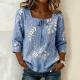 Womens Square-neck Three-quarter-sleeve Printed Blouse
